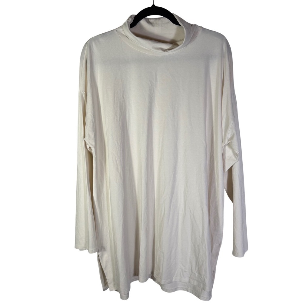 J. Jill Luxe Supima Cotton High-Low Turtleneck Tunic Cream Womens 2X